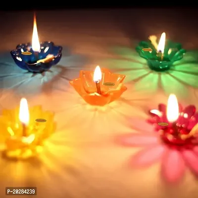 12 Designer Plastic Multicolor Transparent Diwali Special Colourful 3D Reflection Oil Diyas With 12 Pcs Wick And Holder  Diwali Decoration 12Pc Set  3 Different Color