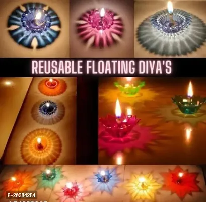 6 Different Designs Designer Transparent Diya Deepak 3D Reflection Diya Combo Special Reusable Colourful Decorative Diwali Oil Diya for Decoration, Deepawali Oil Lamps for Pooja/Puja With 12 Pcs Wick