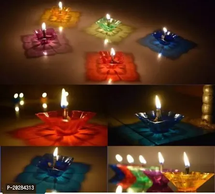 Reflected Shadow Floating Transparent Diwali Diya Set Lantern Candle Panti Oil Lamps for Diwali Puja/Pooja Room Decoration Item Gift Plastic diya Set of 12 (Multi Design Shape) Gives Stunning Look aro-thumb0