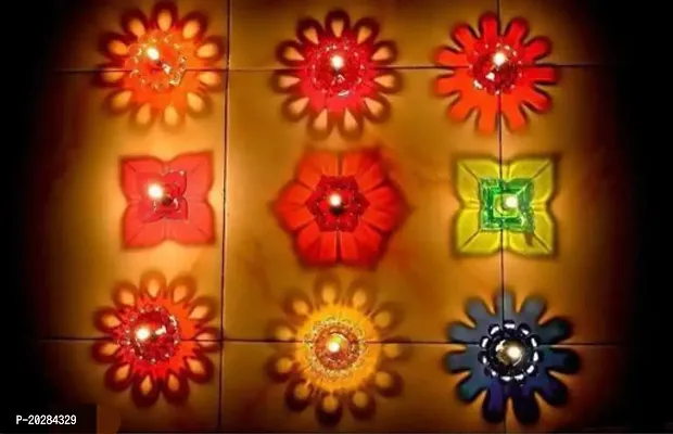 Plastic 12 Design Transparent, Special  Reusable Diya Deepak For Diwali, Colourful 3D Reflection Diya Combo, Diya Deepak, Decorative Diwali Deepak, Oil Diye for Decoration With 12 Pcs Wick And Wick H