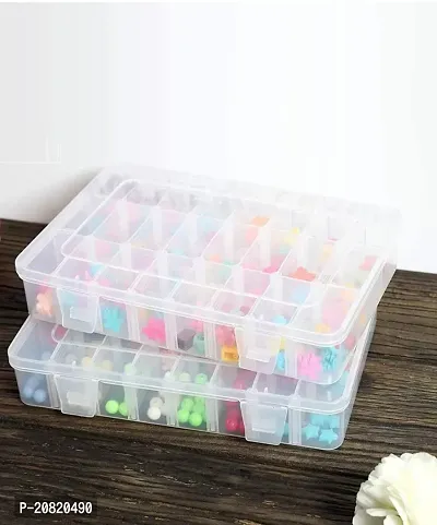 Combo Pack  Vanity Box 36 Grid Cells Multipurpose Clear Transparent Plastic Storage Box with Removable Dividers Jewellery Box Organizer Storage Container(2 Pcs)-thumb0