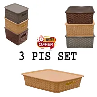 Plastic Storage Basket Multipurpose Colourful for Kitchen  Home Organizer Box for Wardrobe, Fruits Vegetables, Toys, Stationary Item Multicolor(3 Pcs) And Free Vegetable Storage Bag(3 Pcs)-thumb2