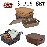 Plastic Storage Basket  for Kitchen  Home Organizer Box for Wardrobe, Fruits Vegetables, Toys, Stationary Item Multicolor(3 Pcs) And Free And Self-Adhesive Mobile Holder Key for Wall(2 Pcs)-thumb4