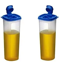 Air-Tight  Leak Proof Plastic Oil Pourer Sauces, Olive  Refined Oils, Easy Flow, Kitchen Storage Boxes BPA Free, Refrigerator Safe, Blue (Set of 2, 1100ml)-thumb2