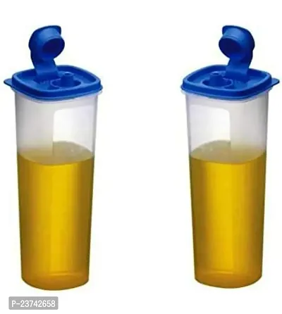 Air-Tight  Leak Proof Plastic Oil Pourer Sauces, Olive  Refined Oils, Easy Flow, Kitchen Storage Boxes BPA Free, Refrigerator Safe, Blue (Set of 2, 1100ml)-thumb3