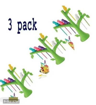 Plastic Bird Fork,  Bird Tree Fruit Fork, Tree Branches 6 Forks Party Snack Dessert Cake Fruit Toothpick Kitchen-Multi(3 Pcs