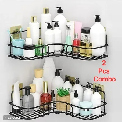 Combo Pack Bathroom Storage Rack Corner, Bathroom Corner Shelf , Self-Adhesive Metal Bathroom Corner Rack Storage Shelves-Black(2 Pcs)-thumb0