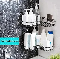 Combo Pack Self-Adhesive Shelves for Corner Walls for Bathroom, Kitchen Organizer with Magic Sticker (Black-3 Pcs)-thumb3