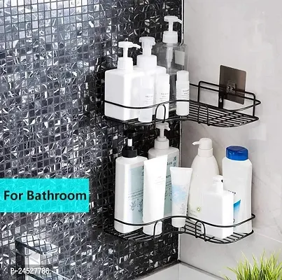 Combo Pack Self-Adhesive Shelves for Corner Walls for Bathroom, Kitchen Organizer with Magic Sticker (Black-3 Pcs)-thumb4