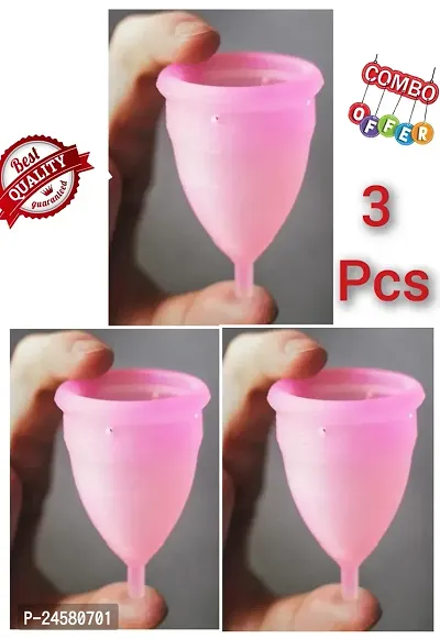 Combo Pack Reusable Menstrual Cup for Women  Medium Size with Pouch  Ultra Soft, Odour  Rash Free 100% Medical Grade Silicone, No Leakage, Protection for Up to 8-10 Hours-Pink(3 Pcs)-thumb0