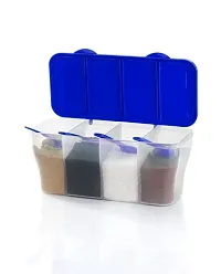 Combo Pack Plastic Pickle Container 4 Section Jar For Kitchen Multiuse Masala Box with Spoon-Blue(2 Pcs)-thumb2