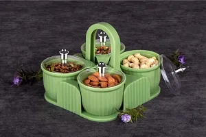 Multipurpose Stylish Dry Fruit Box 4 Pcs Jar Set Aachar Pickle Container Mukhwas Tray Dining Spice Stand Plastic Chocolate Mouth Freshener Sweets Masala Storage For Home kitchen (Green)-1 Pcs-thumb1