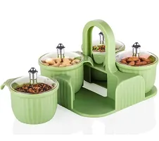 Multipurpose Stylish Dry Fruit Box 4 Pcs Jar Set Aachar Pickle Container Mukhwas Tray Dining Spice Stand Plastic Chocolate Mouth Freshener Sweets Masala Storage For Home kitchen (Green)-1 Pcs-thumb2