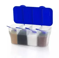 Combo Pack High Quality Plastic Airtight Stackable Space Saver 4 Section Container with 4 Spoon For Kitchen, Home-Blue(2 Pcs)-thumb2