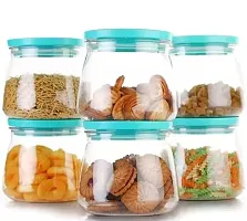 Matuki Stackable Air Tight Plastic Dabba Space Saver Snacks Nuts Dry Fruits Mithai Dal Cereals Pulses Spices 900ML of 6 Pcs Set-Blue-thumb3