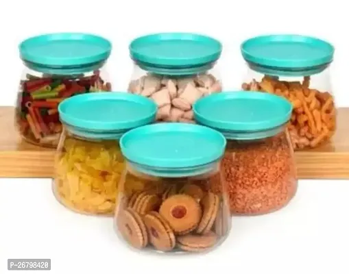 Matuki Stackable Air Tight Plastic Dabba Space Saver Snacks Nuts Dry Fruits Mithai Dal Cereals Pulses Spices 900ML of 6 Pcs Set-Blue-thumb2