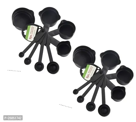 Combo Pack Plastic Measuring Spoon and Cup Set of  8-Pieces for Home, Kitchen Mix Size-Black(2 Set)-thumb0