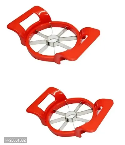 Combo Pack Plastic  Stainless Steel Apple Cutter Slicer with 8 Blades | Apple Splitter Corer-Red(2 Pcs)-thumb0