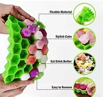 Combo Pack Silicone Flexible Ice Cube Honeycomb Tray for Chocolate, Cake, Chilled Drinks Reusable Ice Cube Trays-Green(3 Pcs)-thumb2