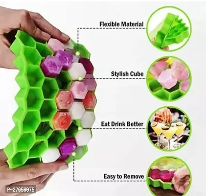 Combo Pack Silicone Flexible Ice Cube Honeycomb Tray for Chocolate, Cake, Chilled Drinks Reusable Ice Cube Trays-Green(3 Pcs)-thumb3