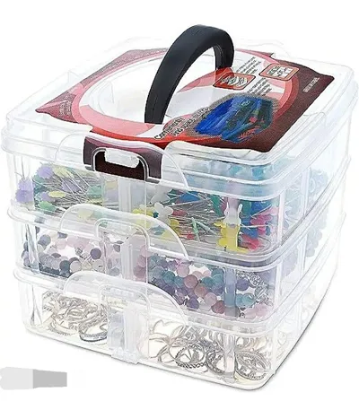 Anadimall Plastic Crafts Storage Box with 18 Adjustable Compartments for Organizing Tape