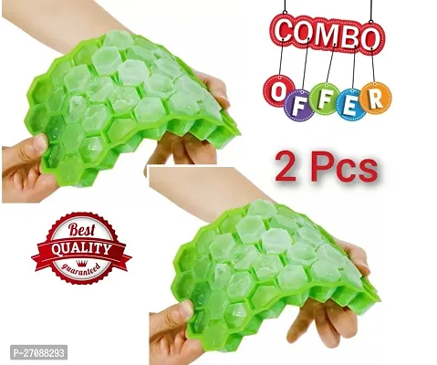 Combo Pack Silicone Flexible Ice Cube Honeycomb Tray for Chocolate, Cake, Chilled Drinks Reusable Ice Cube Trays-Green(2 Pcs)-thumb0