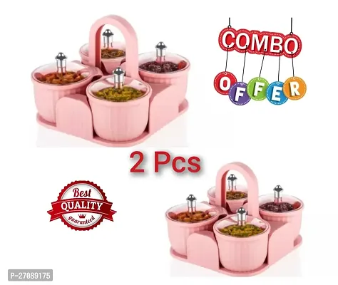 Combo Pack Multipurpose Stylish Dry Fruit Box 4 Pcs Jar Set Aachar Pickle Container Mukhwas Tray Dining Spice Stand Plastic Chocolate, Sweets Masala Storage For Gift Home kitchen-Pink 2 Pcs