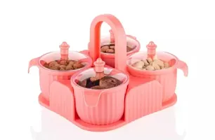 Stylish Dry Fruit Box 4 Pcs Jar Set Aachar Pickle Container Mukhwas Tray Dining Spice Stand Plastic Chocolate Mouth Freshener Sweets Masala Storage For Gift Home kitchen (Pink 1 Pcs)-thumb1