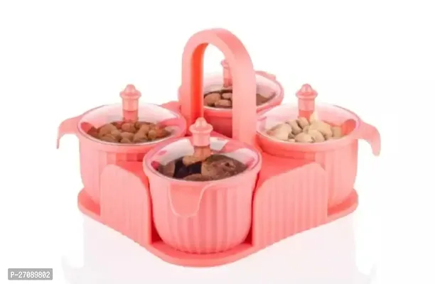 Stylish Dry Fruit Box 4 Pcs Jar Set Aachar Pickle Container Mukhwas Tray Dining Spice Stand Plastic Chocolate Mouth Freshener Sweets Masala Storage For Gift Home kitchen (Pink 1 Pcs)-thumb2