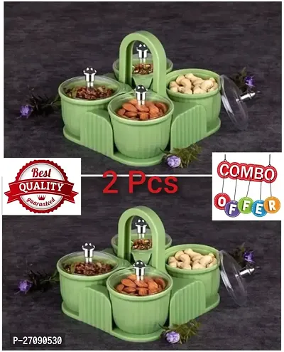 Combo Pack Multipurpose Stylish Dry Fruit Box 4 Pcs Jar Set Aachar Pickle Container Mukhwas Tray Dining Spice Stand Plastic Chocolate r Sweets Masala Storage For Gift Home kitchen (Green 2Pcs)-thumb0