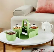 Combo Pack Multipurpose Stylish Dry Fruit Box 4 Pcs Jar Set Aachar Pickle Container Mukhwas Tray Dining Spice Stand Plastic Chocolate r Sweets Masala Storage For Gift Home kitchen (Green 2Pcs)-thumb1