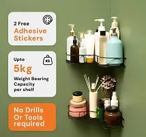 Multipurpose Bathroom/Kitchen Corner Storage Organizer Wall Mounted Rack Shelf Shower Caddy (No Drilling - Shelf Adhesive)Black-2 Pcs-thumb2