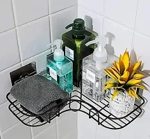 Bathroom Corner Shelf Adhesive Stand, Corner Rack For Bathroom, Shampoo Holder For Bathroom Accessories-Multipurpose Kitchen Shelf-Black(1 Pcs)-thumb1