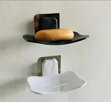 Combo Pack Wall Mounted Self-Adhesive Rack Self(Black 1 Pcs) And ABS Soap Holder(2 Pcs) for Bathroom, Kitchen-thumb3