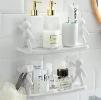 Self-Adhesive Cute Wall Hanging Bathroom Storage Rack Bathroom Shelf for Wall Mounted Bookshelf Office Shelves-White(4 Pcs)-thumb1