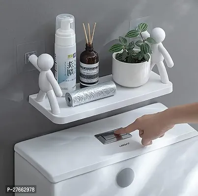 Multipurpose Plastic Bathroom Rack Kitchen Bathroom Wall Mounted Plastic Bathroom Buddy Shelf with 4 Self Adhesive Stickers (White-2 Pcs)-thumb3