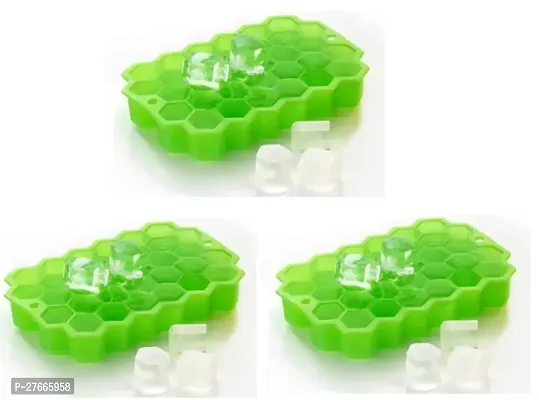 Flexible Silicone Honeycomb 37 Cavity Ice Cube Tray for Freezer Moulds Small Cubes Whiskey Fridge Bar Soft Ice Cube Tray-Green-Pack of 3
