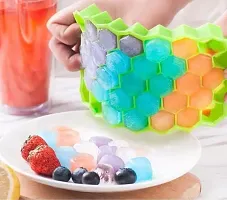 Flexible Silicone Honeycomb 37 Cavity Ice Cube Tray for Freezer Moulds Small Cubes Whiskey Fridge Bar Soft Ice Cube Tray-Green-Pack of 3-thumb1