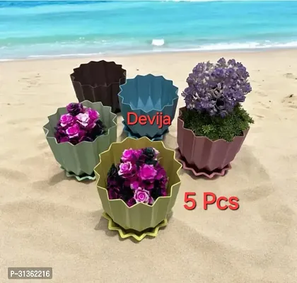 Plastic Round Flower Pots for Home Pack of 5