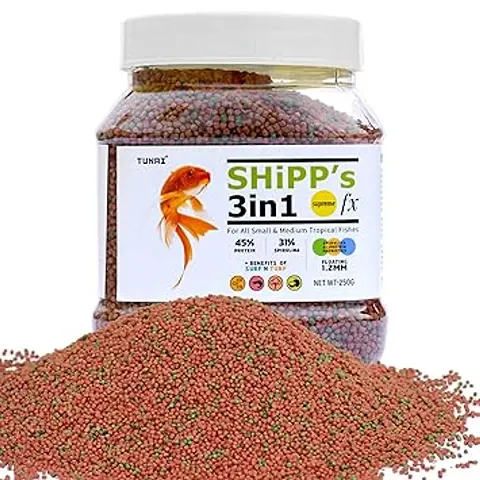 Tunai 3in1 1.2 MM Pellets SHiPP Formula Fish Food|250g|Aquarium Fish Food for All ADULT Small to Medium Tropical Fishes