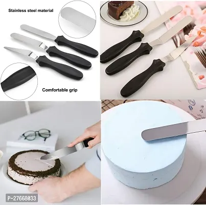 Wishku Cake Tools Round Easy Rotate Turntable and  8 Pcs Black Measuring Cups 3 pc Knife Set and High Quality Cake Smoother Kitchen Tool Set Multicolor-thumb2