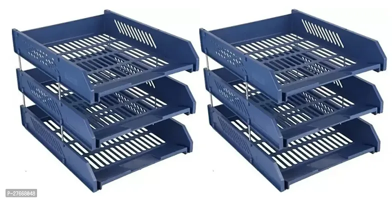 Wishku 3 Compartments palstic Tray Blue  Pack Of 2