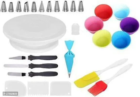 Wishku CACO024 Combo 12 Piece Cake Decorating Nozzle Set turnable Cake Table Kitchen Tool Set Multicolor