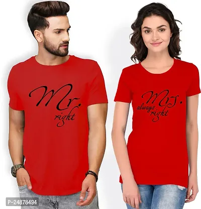 Elegant Red Cotton  Tshirt For Couple-thumb0