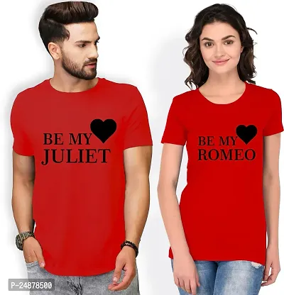 Elegant Red Cotton  Tshirt For Couple-thumb0