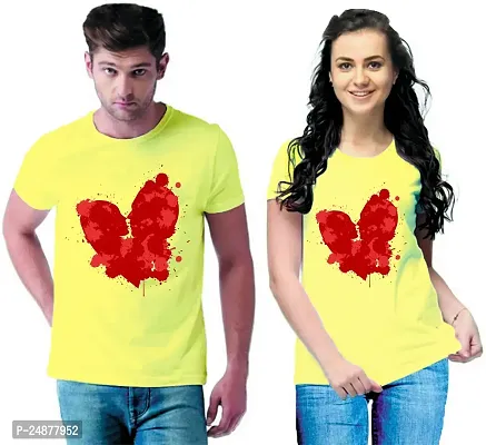 Elegant Yellow Cotton  Tshirt For Couple