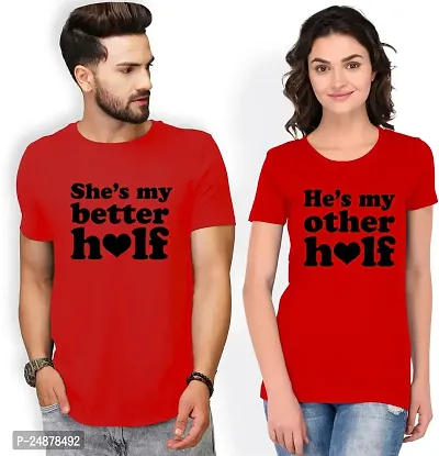 Elegant Red Cotton  Tshirt For Couple