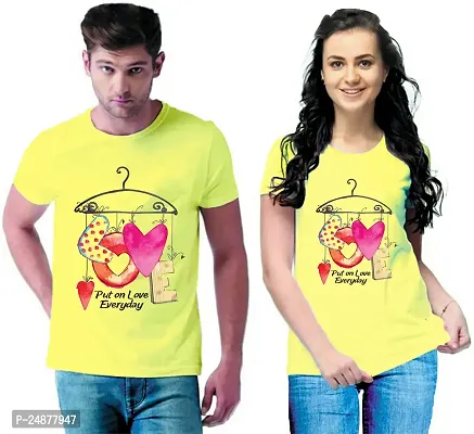 Elegant Yellow Cotton  Tshirt For Couple-thumb0