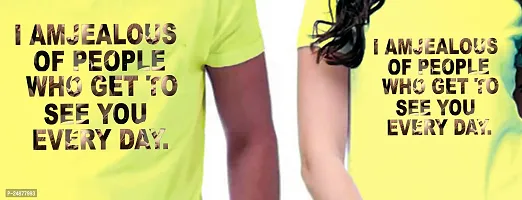 Elegant Yellow Cotton  Tshirt For Couple-thumb0