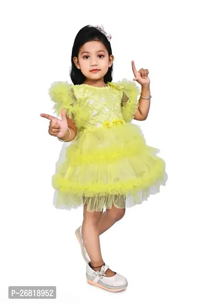 Fabulous Yellow Net Embellished Frocks For Girls